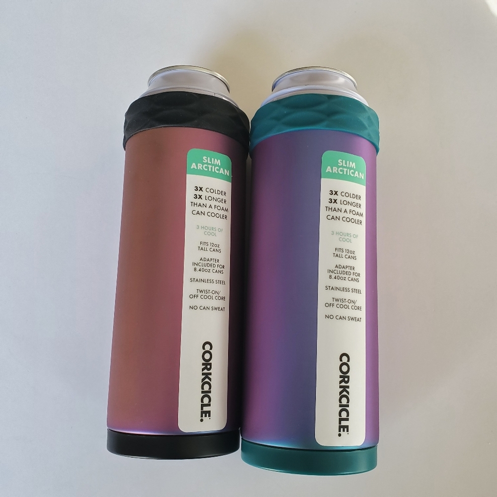 Corkcicle Slim Artican Skinny Can Coolers in Nebula and Dragonfly 12 oz NEW